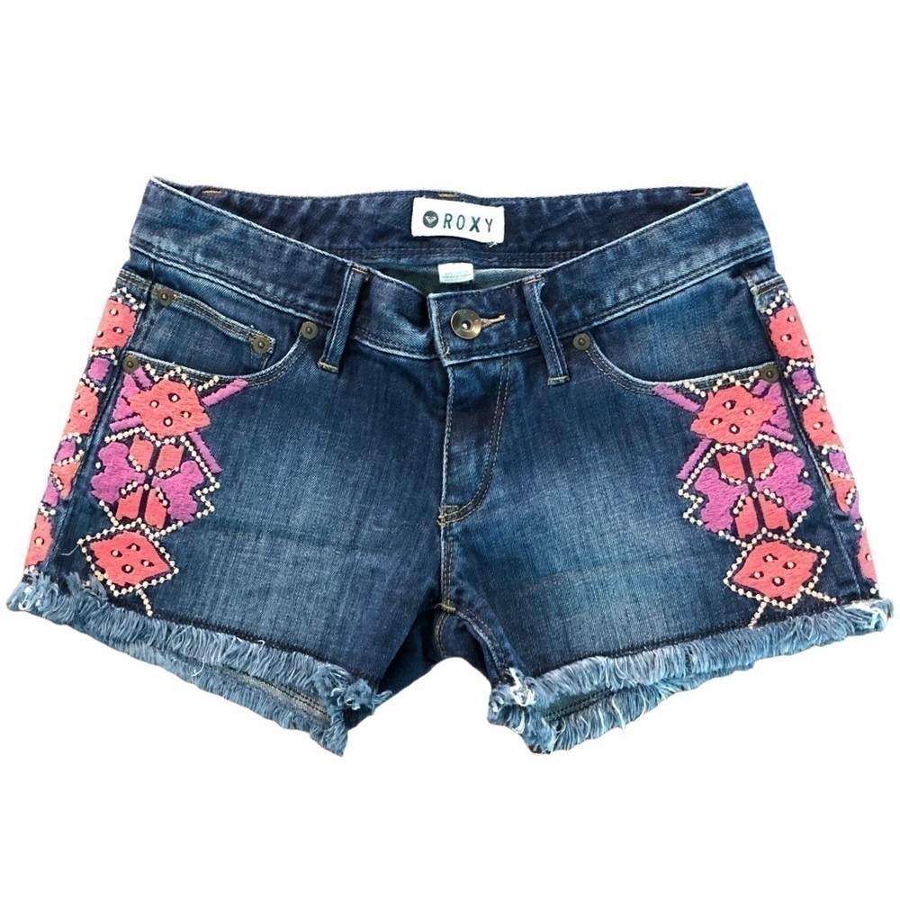 ROXY - WOMENS DENIM EMBROIDERED JEAN SHORTS SZ 24
